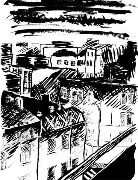 Paris Cityscape in Ink/Brush